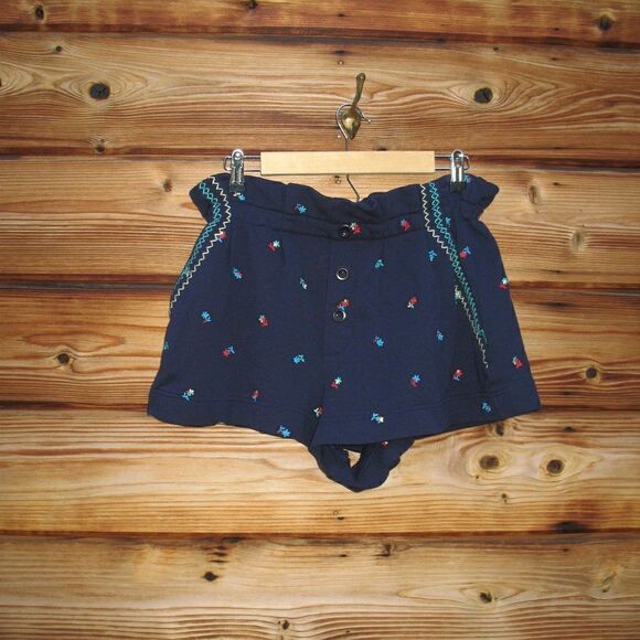NWT Something Navy Blue Floral Embroidered High Waist Shorts - Picture 2 of 7